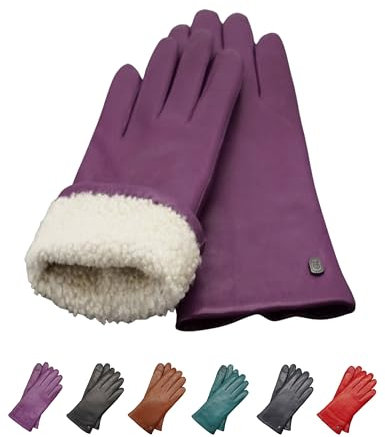 AKAROA ESTD 2019 Lederhandschuhe Damen MIA, Touchscreen Funktion, italienisches Leder, Futter aus original Neuseeland Lammfell, 4 Größen S - XL, beere, S - 7