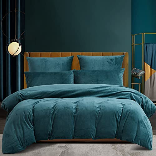 Luofanfei Warme Bettwäsche 220x240 Winter Petrol Blau Flauschig Warm Flanell Plüsch Winterbettwäsche Bettbezug Set Fleece Microfaser Bettwäscheset und Kopfkissenbezüge 80x80 cm mit Reißverschluss