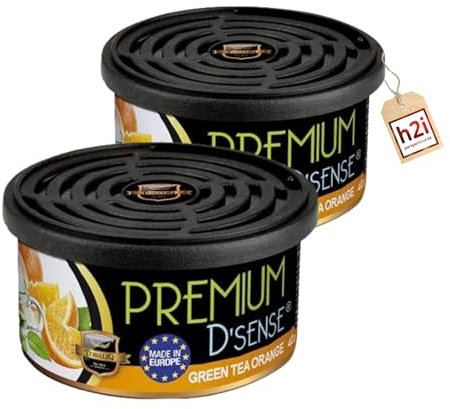 h2i Premium Duftdose | green tea orange | 2 Stück | Auto Lufterfrischer & Duftspender für Camping, Büro & Zuhause | 60 Tage frischer Duft mit Mengenregulierung | passt in Getränkehalter | h2i Sticker