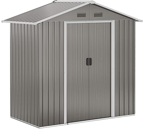 Outsunny Abri de Jardin en métal 2,1 m², cabane de Jardin à Outils en métal, 194 x 110 x 184 cm, Grand Espace de Rangement extérieur avec Portes coulissantes et 4 aérations, Gris