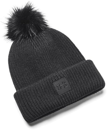 Under Armour Womens Beanies Women's ColdGear® Infrared Halftime Ribbed Pom Beanie, Black, 1373098-001, OSFM