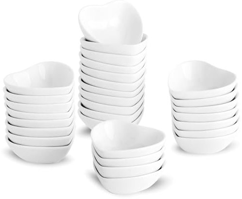XINLTC Herzförmiges Keramik Dip Schüsseln Set von 30, 1 Oz Saucenschalen, Sojasauce Gerichte, Mini Schüsseln für Charcuterie Board Sushi, BBQ, Gewürze, Vorspeisen, Fingerfood Gewürzschalen