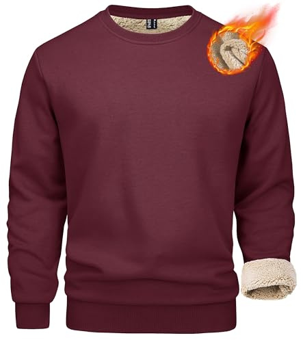 MAGCOMSEN Men's Fleece Sweatshirt Winter Sweater Jumper Thermal Wine Red, M