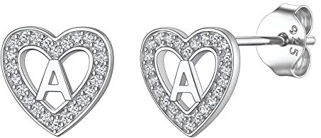 Suplight Ohrringe Silber 925 Buchstabe A weißgold Herz Ohrstecker Kristall Ohrringe für Damen Mädchen Nickel frei hypoallergen herzförmigen Ohrring Geburtstag Geschenk