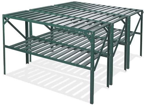 Lacewing 126cm Green Traditional 2 Tier Shelves Greenhouse Staging Garden Storage Shelving Shed Rack Set 3