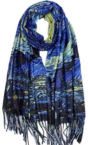 Écharpe douce au toucher cachemire pour femme - Grande couverture double face - Impression artistique chaude - Étoles pashmina Klimt Van Gogh, Art 02, Large