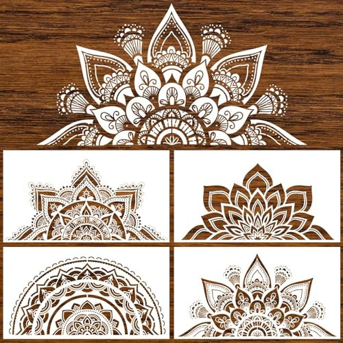 Stencil mandala riutilizzabile 40 x 25 cm, motivo mandala, stencil per pittura con mandala, decorazione fai da te, piastrelle, mobili, canva, decorazione per interni e esterni, 4 pezzi