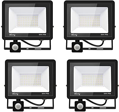 4*50w led strahler bewegungsmelder,5000LM LED Strahler Außen mit Bewegungsmelder IP66 Scheinwerferled aussenstrahler mit bewegungsmelder Warmweiß 3000K Außenstrahler LED Fluter Flutlicht für Garage