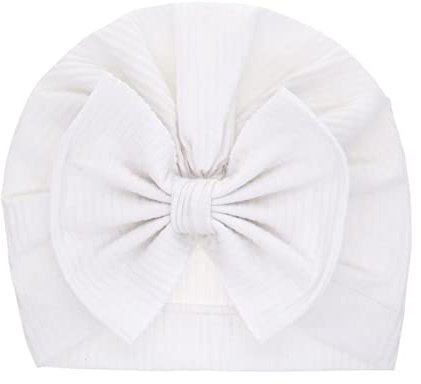 Uposao Baby Turban Hüte, Neugeborene Baby Mütze Weich Baumwolle Elastische Stretch Stirnbänder Bowknot Kopfband Haarbänder Taufe Headwrap Krankenhaus Mütze Niedlich Babymützen für Kleinkind,Weiß