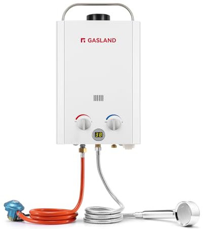 GASLAND Outdoor Tankless Gas Water Heater, Campervan Shower BE158 6L Hot Shower System, Portable Instant Propane Water Heater for Camping Shower Road Trip Hot Tap Lpg Shower, White