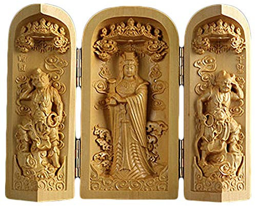 Natürlicher Buchsbaum, geschnitzt, tibetischer Buddhismus, Ghau-Schrein, Gebetsbox (Mazu)