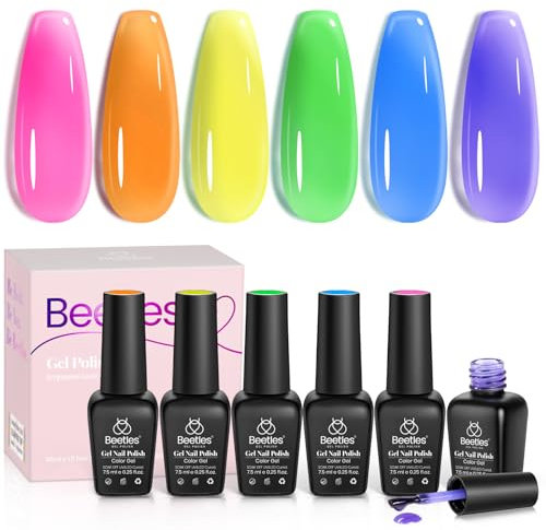 Beetles Gel Polish 6 Colors Jelly Gel Nail Polish Set Neon Nail Gel Kit Pink Blue Green Soak Off UV Led Light Summer Translucent Orange Purple Gel Nail Art DIY Manicure