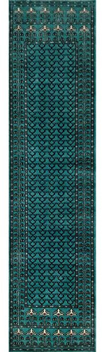 Amma Carpets Handgefertigter Teppichläufer aus Wolle, handgeknüpft, 0,8 x 3 m, Türkis