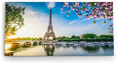 Paul Sinus Wandbild 120x60cm Paris Eiffelturm Kanal Frankreich Baumblüten