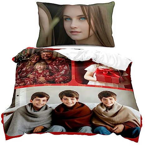 Jaucin Personalisierte Bettwäsche Sets: Gestalten Sie Ihre Bettwäsche und Kissenbezüge 135x200 mit eigenem Foto | Personalisierte Weihnachts Geschenke (135x200cm, 3Foto)
