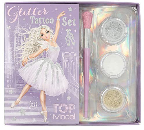 Depesche 12322 TOPModel Ballet-Kit enfants avec 42 tatouages adhésifs, 1 pinceau et 3 poudres scintillantes en argent, blanc et or, multicoloured, petit