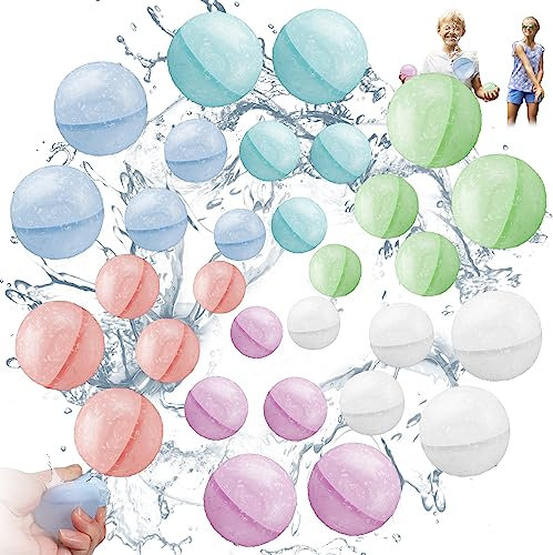 Wasserballons Wiederverwendbare, 30pcs Wasserbomben Wiederverwendbar, Selbstschließend Wasserbomben Set, Wiederverwendbare Wasserbomben für Poolspielzeug, Kinderparty, Strandspielzeug, Familienspiel