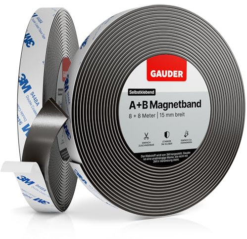 GAUDER A+B Magnetband für Fliegengitter & Moskitonetze - Selbstklebende Magnetstreifen mit starker gegenseitiger Anziehung - Magnetklebeband mit Gegenstück & starkem Kleber (8+8 m)