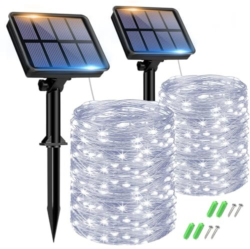btfarm Solar String Lights Outdoor Garden 2Pack, 15+2M/56FT 150LED Outdoor Solar String Lights 8 Modes Fairy Lights Solar Powered, Copper Wire Solar Lights for Decorating Wedding, Yard (Cool White)