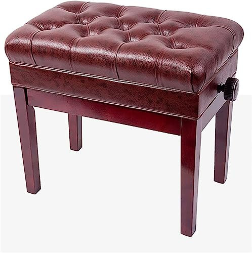 Klavierhocker Schminktisch Hocker Höhenverstellbar Echtleder Klavierbank Mahagoni Keyboard Hocker mit Notenbüchern Aufbewahrungsbox Geeignet für Musikübungen 55 x 34 x 47-57 cm
