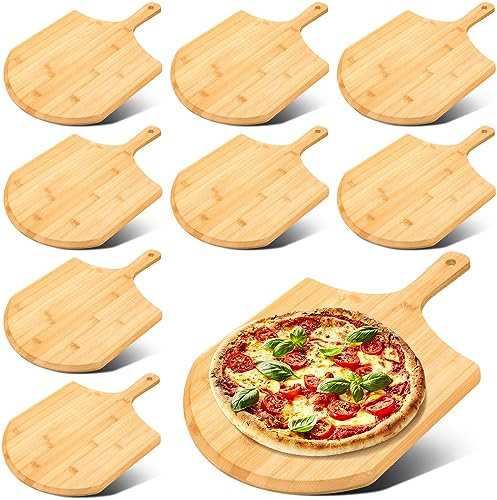 Gerrii 9 piezas de pala de pizza de 15.75 pulgadas de bambú para cortar pizza, espátula de paleta de pizza con mango cómodo para hornear, horno de pizza, verduras, frutas, queso, accesorio de cocina