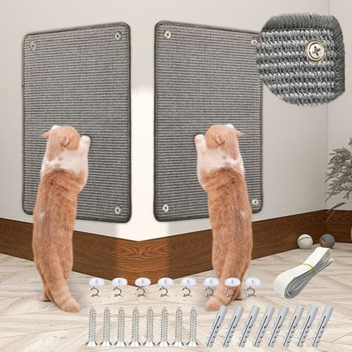 JanYoo 2 Pieces Cat Scratcher Mat, Wear-resistant Scratch Pad 60×40cm | Grey, Natural Sisal Scratching Pad PrProtect Carpets and Sofas, Cat Floor Rug for Indoor Cats,with Sticky Tapes,Anti-Slip