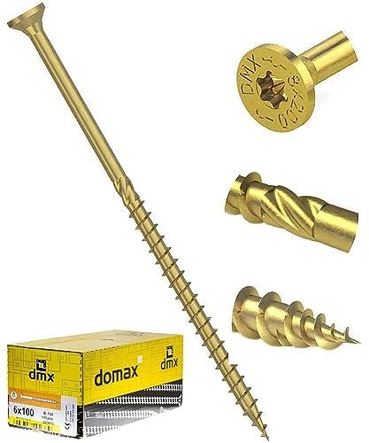 6mm x 300mm (Pack of 100) Yellow Hardened Countersunk Head Torx Wood Timber Construction Screw High Performacne Carpenter Screws J10-J13ABC