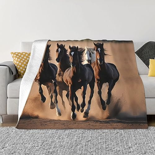ELFcat Überwurfdecke, leichtes Flanell-Fleece für alle Jahreszeiten, niedliches Bett, Couch, Sofa, Stuhl, Hausdekoration, laufende Pferde