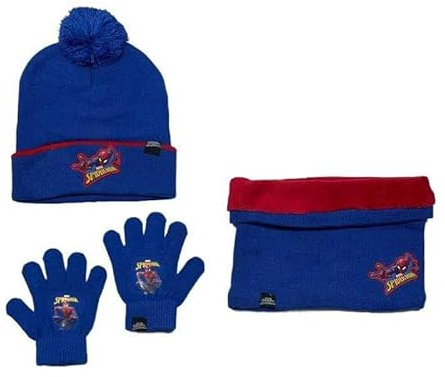 Ensemble 3 Pieces Bonnet, Tour de cou et Gants Spiderman Marvel (Set gants Bonnet + Snood Spiderman)