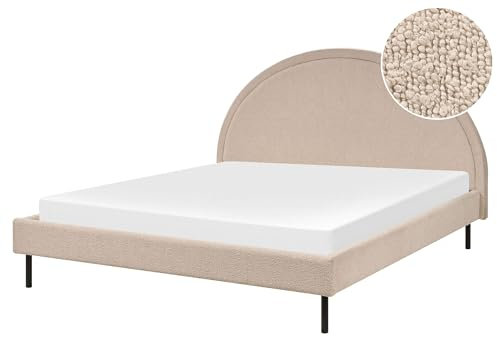 Beliani Bett Bouclé beige mit Lattenrost 160 x 200 cm rundes Kopfteil Retro Margut