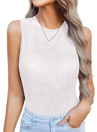 Hotouch Tank Top Damen Sommer Ärmellose Tanktops Elegante Oberteile Rundhals Basic Top Casual Weste Blusentop Weiß M