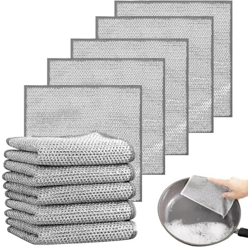 AWAVM 10PCS Multipurpose Non-Scratch Scrubbing Wire Dishwashing Rags, Wire Wool,Multipurpose Wire Dishwashing Rags for Wet and Dry, Resuable Kitchen Microfibre Cleaning Cloth (monolayer)(10)