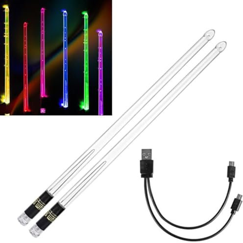 MuzcYM Lot de 2 baguettes de batterie rechargeables à DEL 15 couleurs dégradées durables et professionnelles en polycarbonate polymère – Cadeau pour adultes
