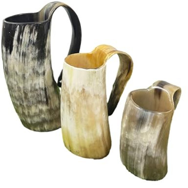 Raxove Tasse à Boire en Corne, Tasse à Boire en Corne de Viking, Tasse à bière en Corne, Tasse Vintage, Tasse à Eau en Corne Rustique, Tasse à Whisky avec poignée pour l'eau, Tasse à bière, chope