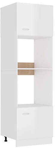 LAPOOH Armoire à Micro-Ondes Blanc Brillant 60x57x207 cm Aggloméré,Meuble Four Et Micro Ondes,Olonne Four Encastrable