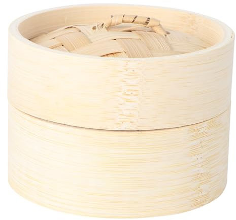 MUCKLILY Vaporiera per Cottura a Vapore in Legno Rotonda 10 Cm Griglia per Gnocchi Dim Sum Verdure Dessert per Buffet Ristoranti