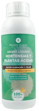 PLANETA HUERTO | Abono Líquido Hortensias y Plantas Ácidas 1 Litro: Fertilizante Líquido Orgánico para Hortensias y Plantas Ácidas con Equilibrio Nutricional