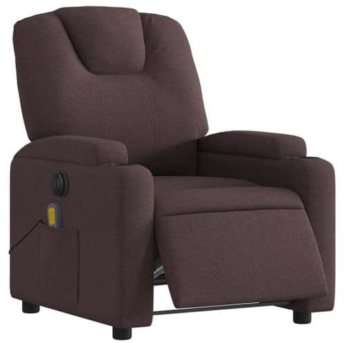 vidaXL Massagesessel, Sessel Elektrisch, Relaxsessel mit Liegefunktion Vibrationsfunktion, Fernsehsessel Liegesessel für Wohnzimmer, Dunkelbraun Stoff