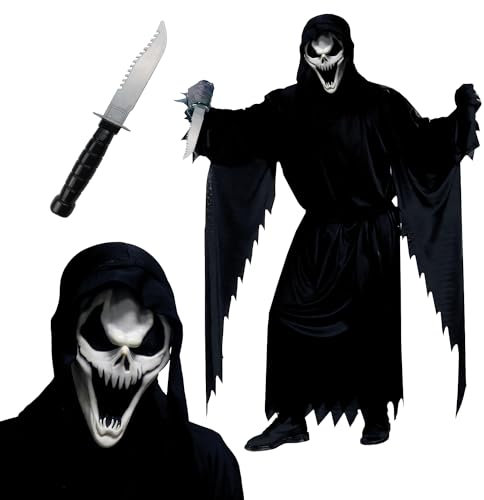 AirSuit® Serial Killer Kostüm für Erwachsene | Bestehend aus 1 Kostüm, 1 Maske und 1 Messer | Halloween Phantom Killer Kostüm | Cosplay Horrorfilm | 100% Fun | OriginalCup®