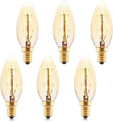 6 Pack Vintage E14 Candle Light Bulbs 4̣0̣Ẉ, Dimmable E14 Small Screw Bulbs, Vintage Edison Screw Bulb, Warm White 2700K