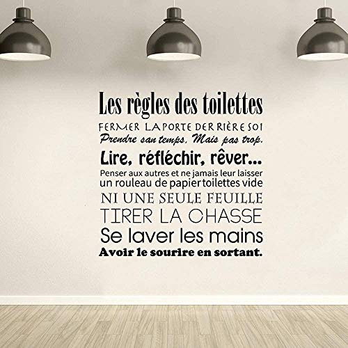 LEILANIR-Phrase Autocollant Mural Mode créatif Autocollant Mural Toilette WC Salle de Bain français règles de Toilette Art Mural 57x57 cm