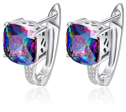 Yaresul Ohrstecker Silber 925 Regenbogen Mystic Topas Ohrstecker 6,8ct Ohrstecker Damen mit Kubischem Zirkonia Ohrringe für Frauen Feiner Schmuck für Frauen