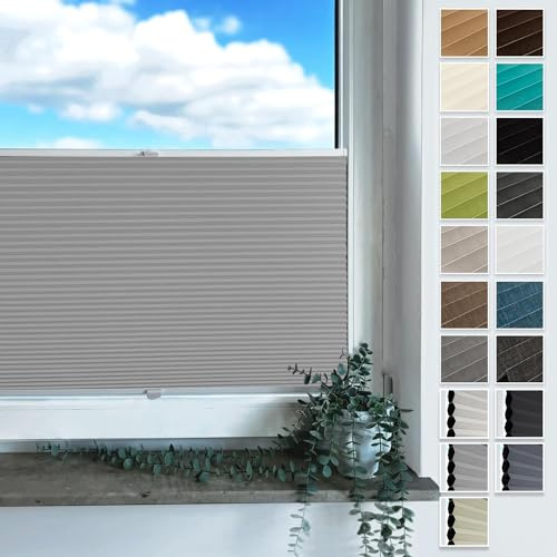 Rollmayer Plissee mit Bohren Faltrollo zum Anschrauben Wabenplissee Verdunkelung Plisseerollo für Fenster und Tür Sonnenschutz Hitzeschutz Faltrollo (Waben Grau B35cm x H200cm)