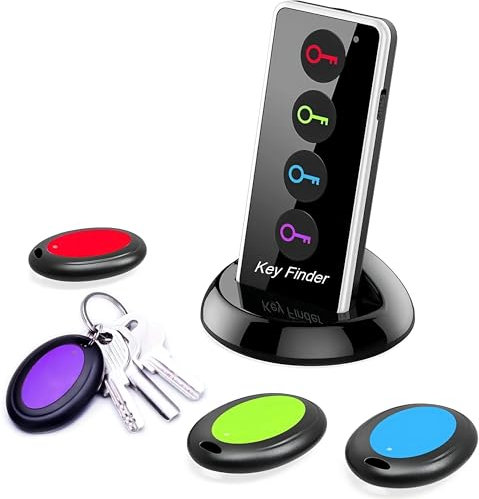 Schlüsselfinder, Remote Key Finder mit LED-Taschenlampe, Wireless Schlüsselfinder mit 4 Empfängern, 1 RF-Sender, 80dB RF 98 Fuß Wallet Locator Kabelloser Sachenfinder, Brieftaschen Artikel Tracker