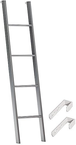 Wohnmobil-Etagenbettleitern für Wohnwagen, Innen-Etagenleiter-Ersatz, robuste Trittleiter mit Haken, platzsparende Bodenständerleiter (Farbe: Silber, Größe: 145 cm (57 1/8 Zoll) H)