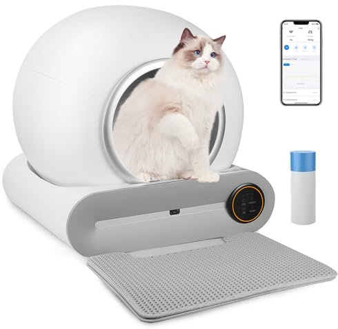Selbstreinigende Katzentoilette, Überwachung der Gesundheit Ihrer Katze, APP-Steuerung,Platzsparendes Design,ionischer Desodorierer/Gesundheitsmonitor/65L+9L mit großem, für Mehrere Katzen