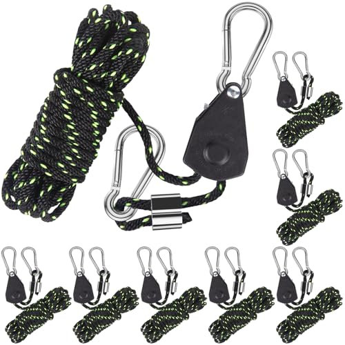 SVIPDDD Lot de 8 Cordes de Tension réfléchissantes avec mousquetons,Jeu de cliquets de Corde de1/8pouces, Corde a cliquet réglable pour auvents et tentes,tendeurs réfléchissants avec tendeur
