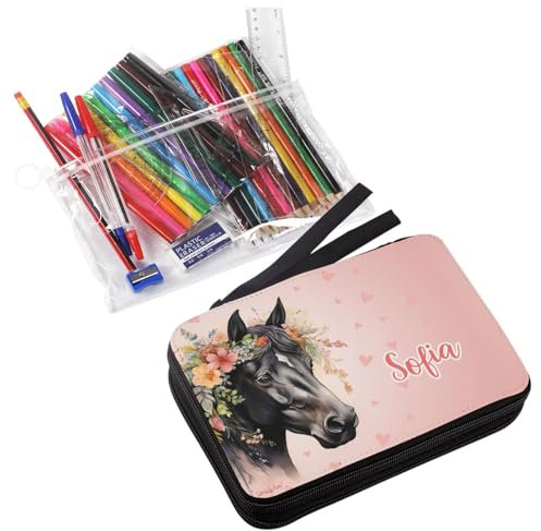 Striefchen® befüllte Federmappe für Mädchen mit verschiedenen Tier und Fabelwesen Motiven (Pferd Schwarz)