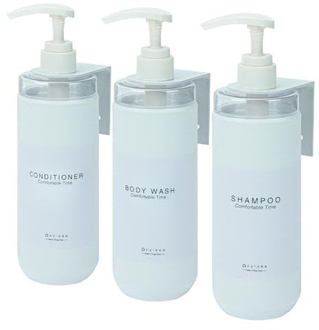 Goyisee e Shampoo and Conditioner Dispenser Set, 3 Plastic Bottles with Wall Brackets, Shower Soap Dispenser (White-3B3W-PZP)
