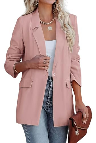 DayaEmmoTQ Americana para mujer, manga larga, informal, solapa, oficina, negocios, Rosa., M